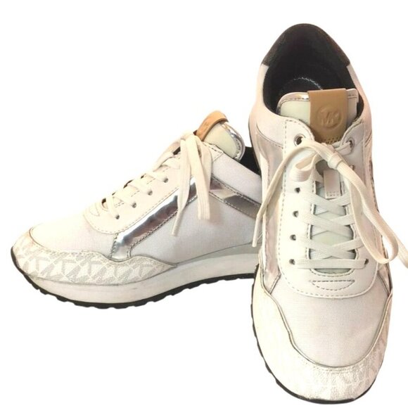 Michael Kors Maddy Two-Tone Gray & Silver Signature Logo & Mesh Trainers Size 6 - Picture 9 of 9